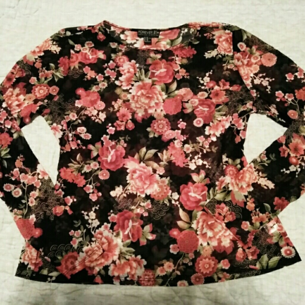 Black and Red Floral Mesh Tee